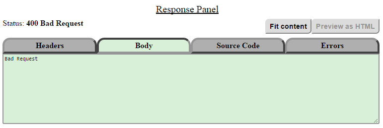 Το Response Panel (Εικόνα 4-1) περιλαμβάνει καρτέλες με τα αποτελέσματα που επιστρέφονται από την κλήση κάποιου Service μέσω του Request Creator Panel της εφαρμογής.