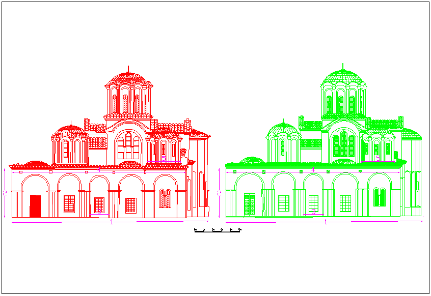 ΚΑΤΣΟΥΛΗΣ ΓΕΩΡΓΙΟΣ Εικόνα 55: Παράθεση των κατόψεων του ναού (με κόκκινο χρώμα η μέθοδος με Laser Scanner και πράσινο η τοπογραφική) και μέτρηση πέντε τυχαίων αποστάσεων.