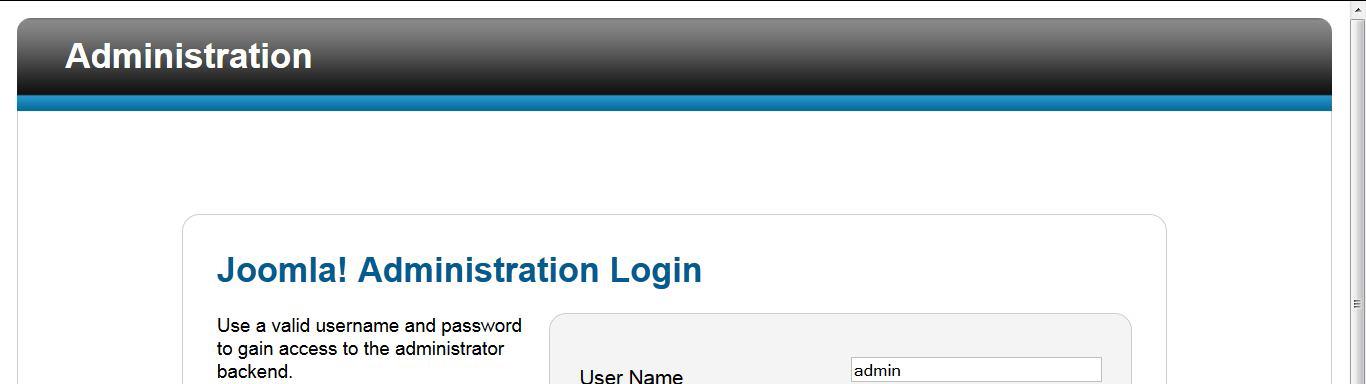 5.7 Περιοχή διαχείρησης του Joomla 5.7.1 Φόρμα εισόδου Για να εισέλθουμε στη σελίδα διαχείρισης αρκεί μόνο να πληκτρολογήσουμε στη γραμμή διεύθυνσης