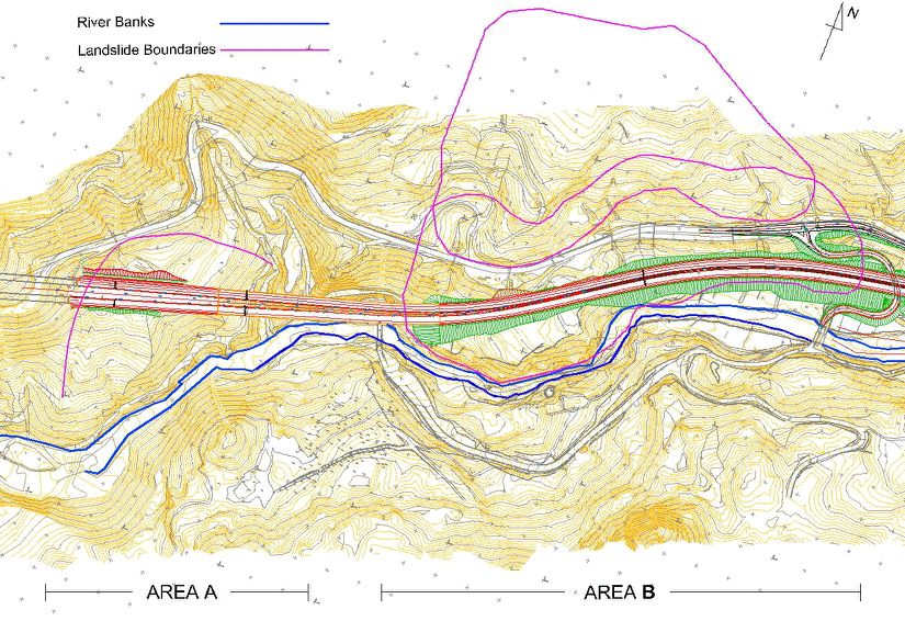 Παράδειγμα Νο 2: περιοχή Β2 Περιστερίου Οριζοντιογραφία τελικής χάραξης όχθη Μετσοβίτικου ποταμού