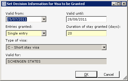 Register Visa Approval, (3/3) Ενέργεια <Grant Visa and proceed with Issue> Τα εμφανιζόμενα στοιχεία προέρχονται από αυτά της αίτησης.