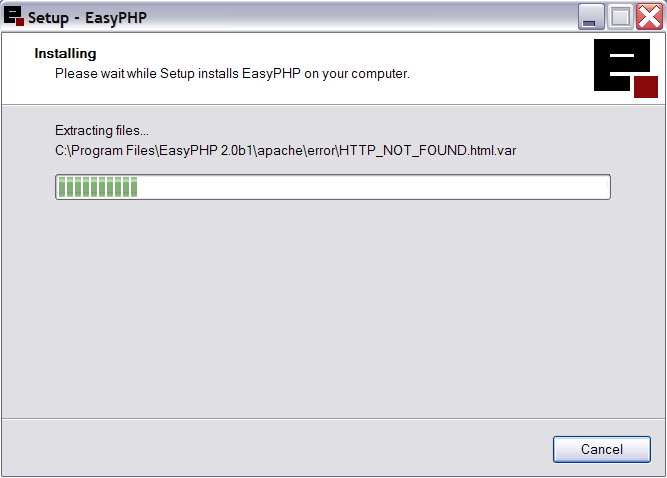 Κεφάλαιο 2ο : PHP, MySQL & Apache Server Το έβδομο παράθυρο μας πληροφορεί για το που θα εγκατασταθεί το πρόγραμμα και για το εικονίδιο έναρξης.