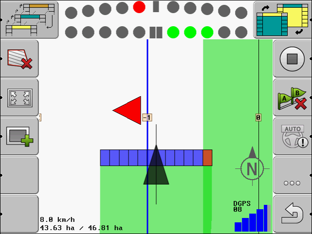 Παράλληλη οδήγηση TRACK-Leader Χρήση του Lightbar οθόνης 6 Εκτός από το Lightbar οθόνης εμφανίζεται στην οθόνη ένα βέλος κατεύθυνσης που δείχνει τη σωστή κατεύθυνση οδήγησης.
