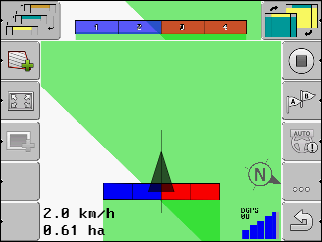 6 Παράλληλη οδήγηση TRACK-Leader Χρήση SECTION-View Lightbar οθόνης - Λειτουργία κειμένου 6.3 Χρήση SECTION-View Το SECTION-View είναι μια σχηματική απεικόνιση του πλάτους εργασίας και των τομέων.