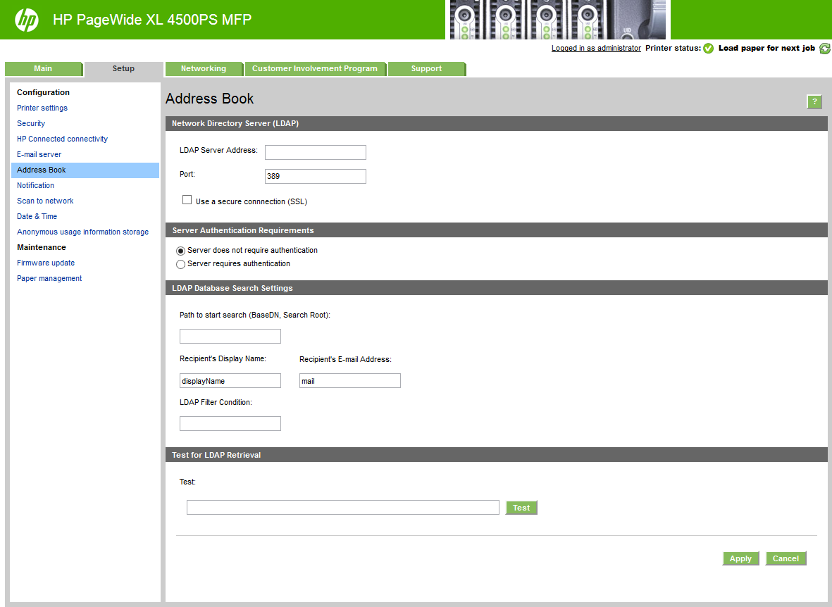 4. Επιλέξτε Enable network contacts (use LDAP server) (Ενεργοποίηση επαφών δικτύου (χρήση διακομιστή LDAP). 5. Πατήστε το κουμπί Add (Προσθήκη) για να συνεχίσετε στη σελίδα διαμόρφωσης LDAP. 6.