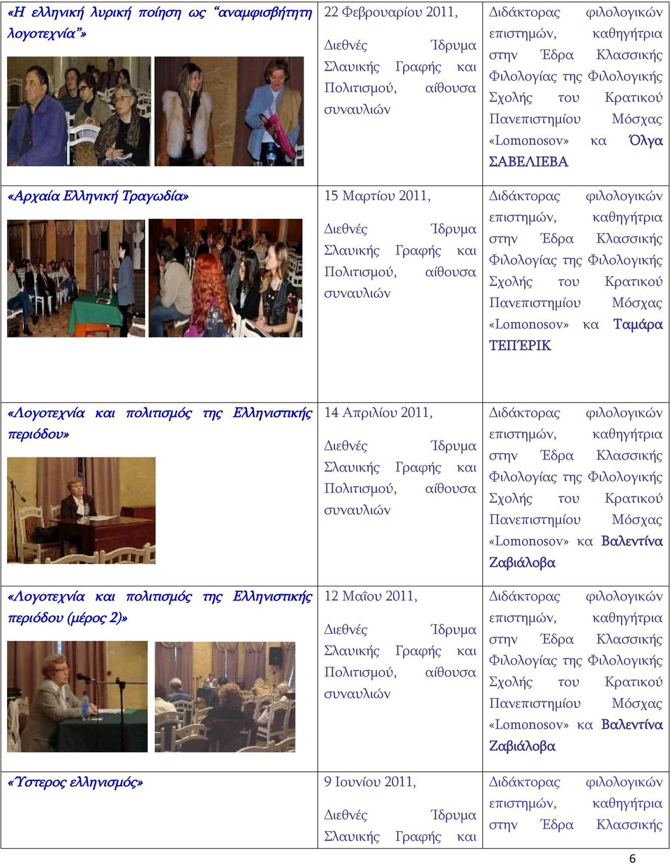 αίθουσα συναυλιών Διδάκτορας φιλολογικών επιστημών, καθηγήτρια στην Έδρα Κλασσικής Φιλολογίας της Φιλολογικής Σχολής του Κρατικού Πανεπιστημίου Μόσχας «Lomonosov» κα Ταμάρα ΤΕΠΈΡΙΚ «Λογοτεχνία και