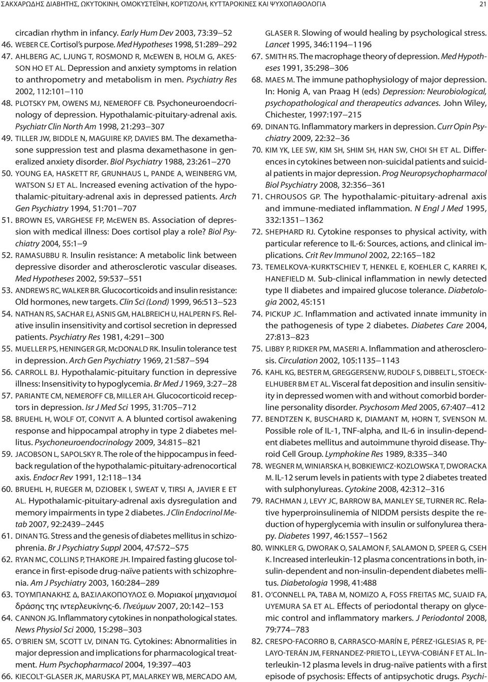 Psychiatry Res 2002, 112:101 110 48. PLOTSKY PM, OWENS MJ, NEMEROFF CB. Psychoneuroendocrinology of depression. Hypothalamic-pituitary-adrenal axis. Psychiatr Clin North Am 1998, 21:293 307 49.