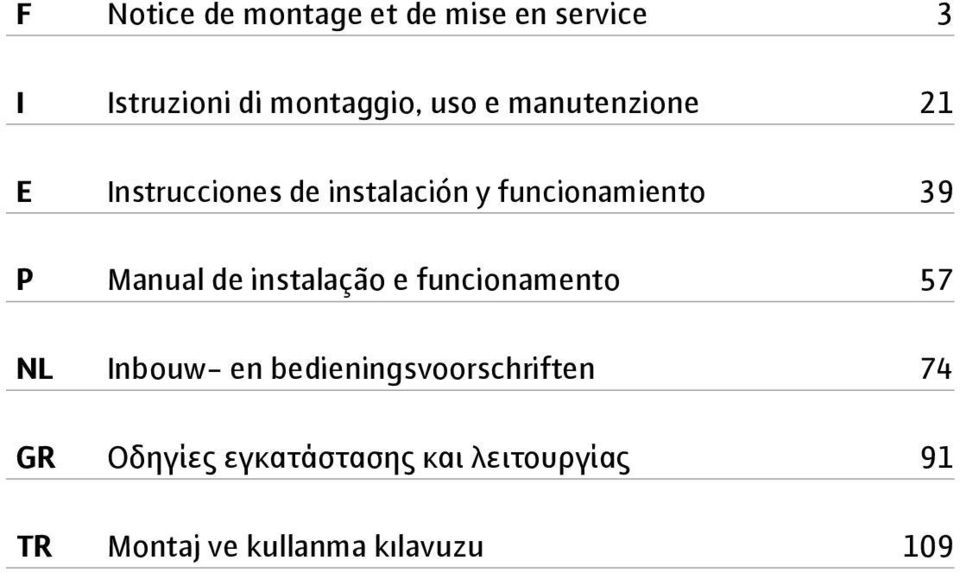 Manual de instalação e funcionamento 57 NL Inbouw- en