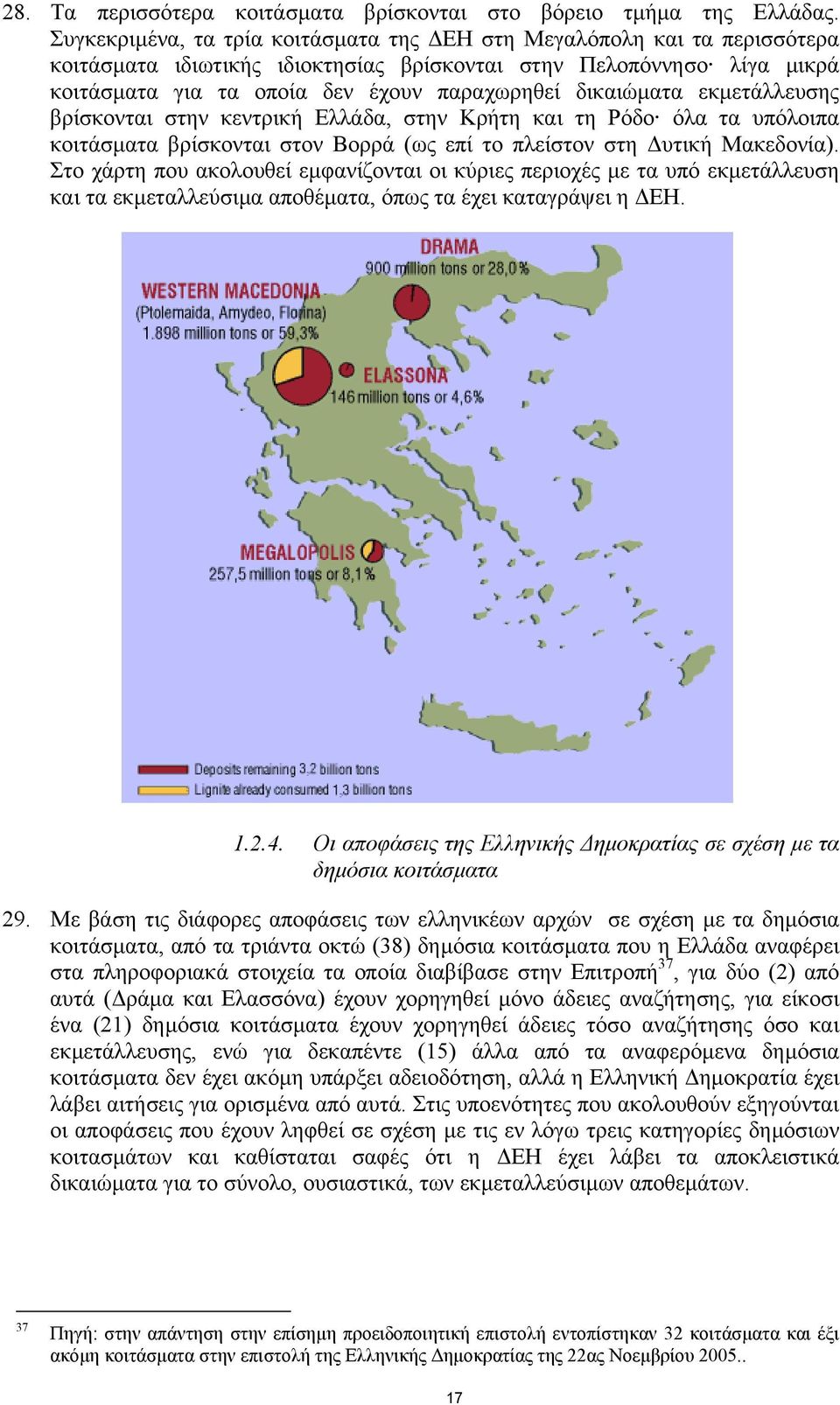 δικαιώµατα εκµετάλλευσης βρίσκονται στην κεντρική Ελλάδα, στην Κρήτη και τη Ρόδο όλα τα υπόλοιπα κοιτάσµατα βρίσκονται στον Βορρά (ως επί το πλείστον στη υτική Μακεδονία).
