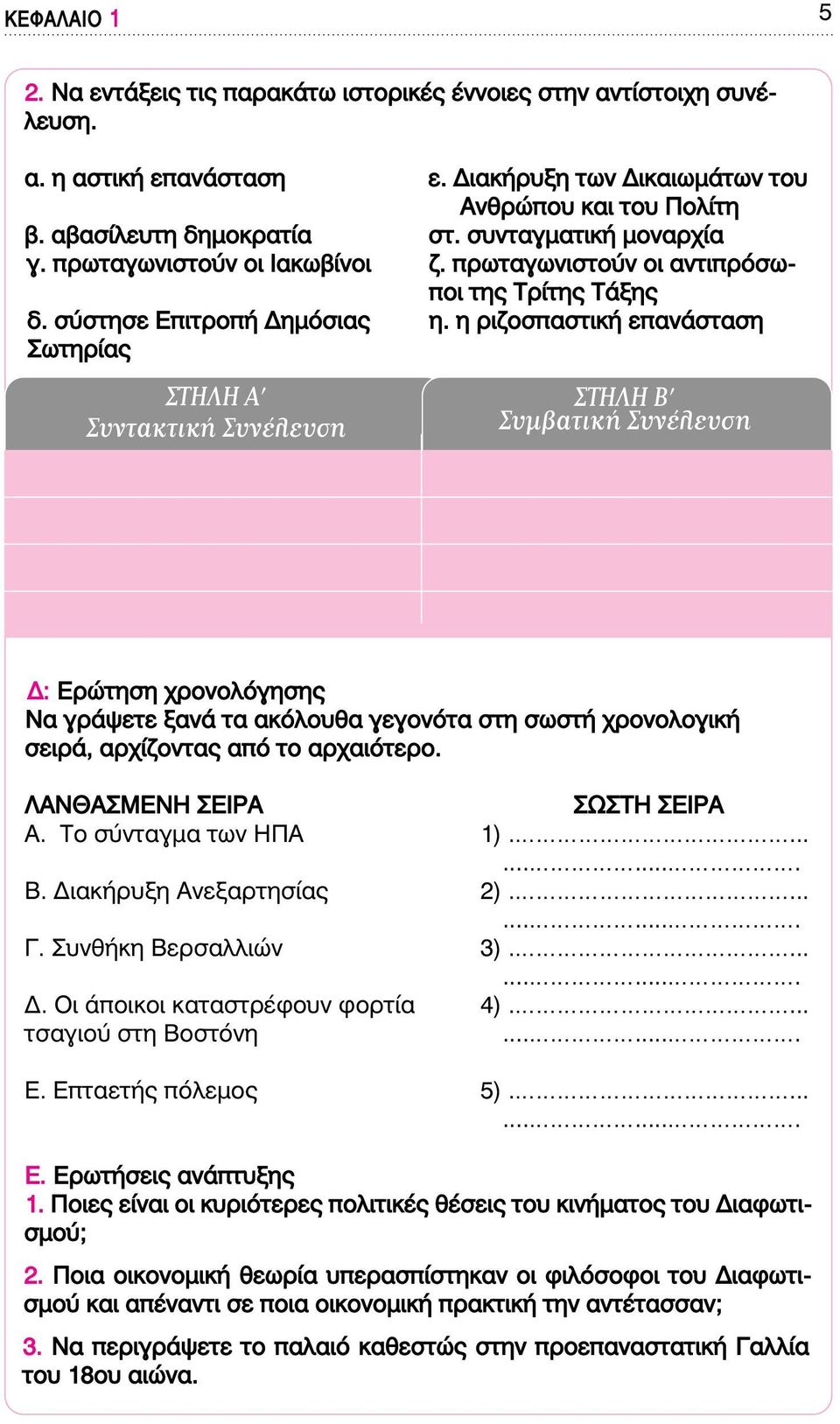 η ριζοσπαστική επανάσταση Σωτηρίας ΣΤΗΛΗ Α Συντακτική Συνέλευση ΣΤΗΛΗ Β Συµβατική Συνέλευση : Ερώτηση χρονολόγησης Να γράψετε ξανά τα ακόλουθα γεγονότα στη σωστή χρονολογική σειρά, αρχίζοντας από το