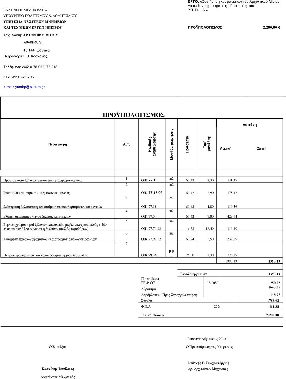 16 61,42 2,30 141,27 Σπατουλάρισµα προετοιµασµένων επιφανείας 3 ΟΙΚ 77.17.