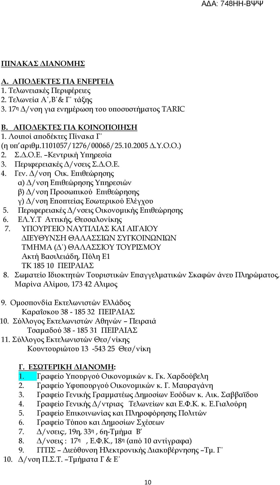 Επιθεώρησης α) Δ/νση Επιθεώρησης Τπηρεσιών β) Δ/νση Προσωπικού Επιθεώρησης γ) Δ/νση Εποπτείας Εσωτερικού Ελέγχου 5. Περιφερειακές Δ/νσεις Οικονομικής Επιθεώρησης 6. ΕΛ.Τ.Σ Αττικής, Θεσσαλονίκης 7.