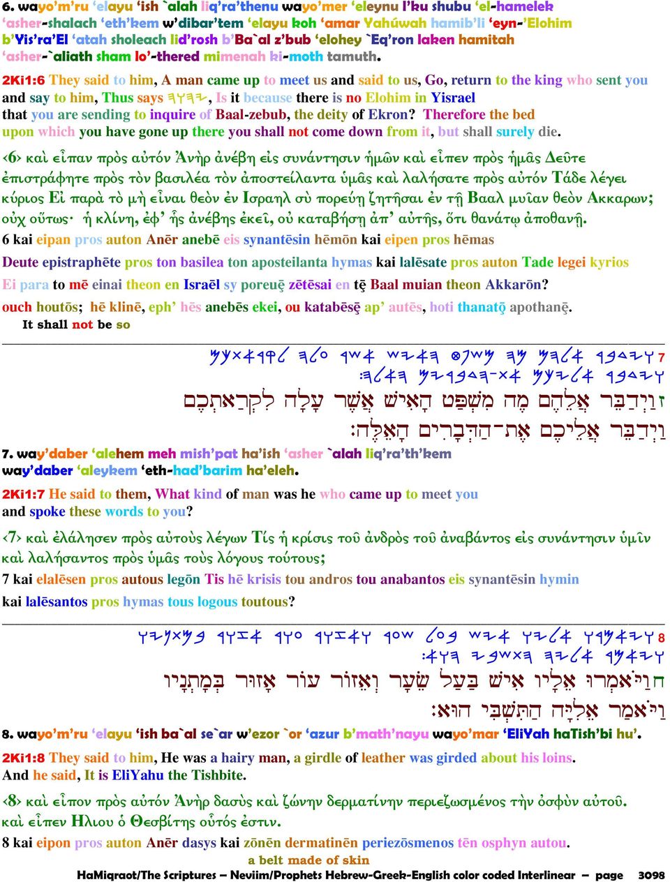 2Ki1:6 They said to him, A man came up to meet us and said to us, Go, return to the king who sent you and say to him, Thus says DEDI, Is it because there is no Elohim in Yisrael that you are sending