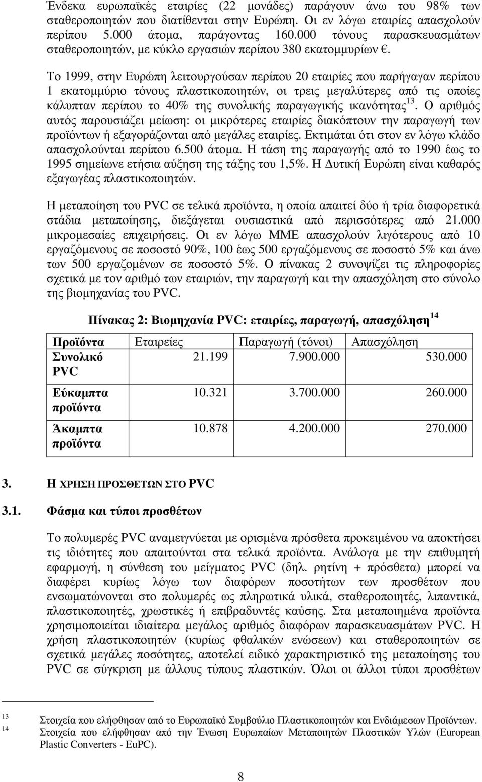 Το 1999, στην Ευρώπη λειτουργούσαν περίπου 20 εταιρίες που παρήγαγαν περίπου 1 εκατοµµύριο τόνους πλαστικοποιητών, οι τρεις µεγαλύτερες από τις οποίες κάλυπταν περίπου το 40% της συνολικής