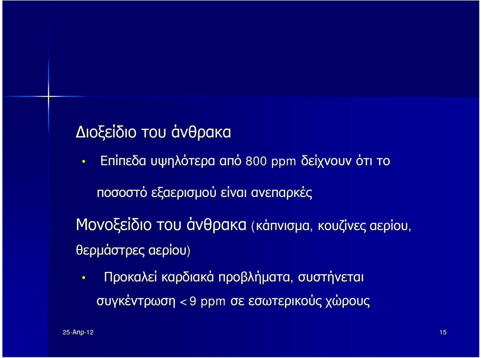 (κάπνισμα, κουζίνες αερίου, θερμάστρες αερίου) Προκαλεί καρδιακά