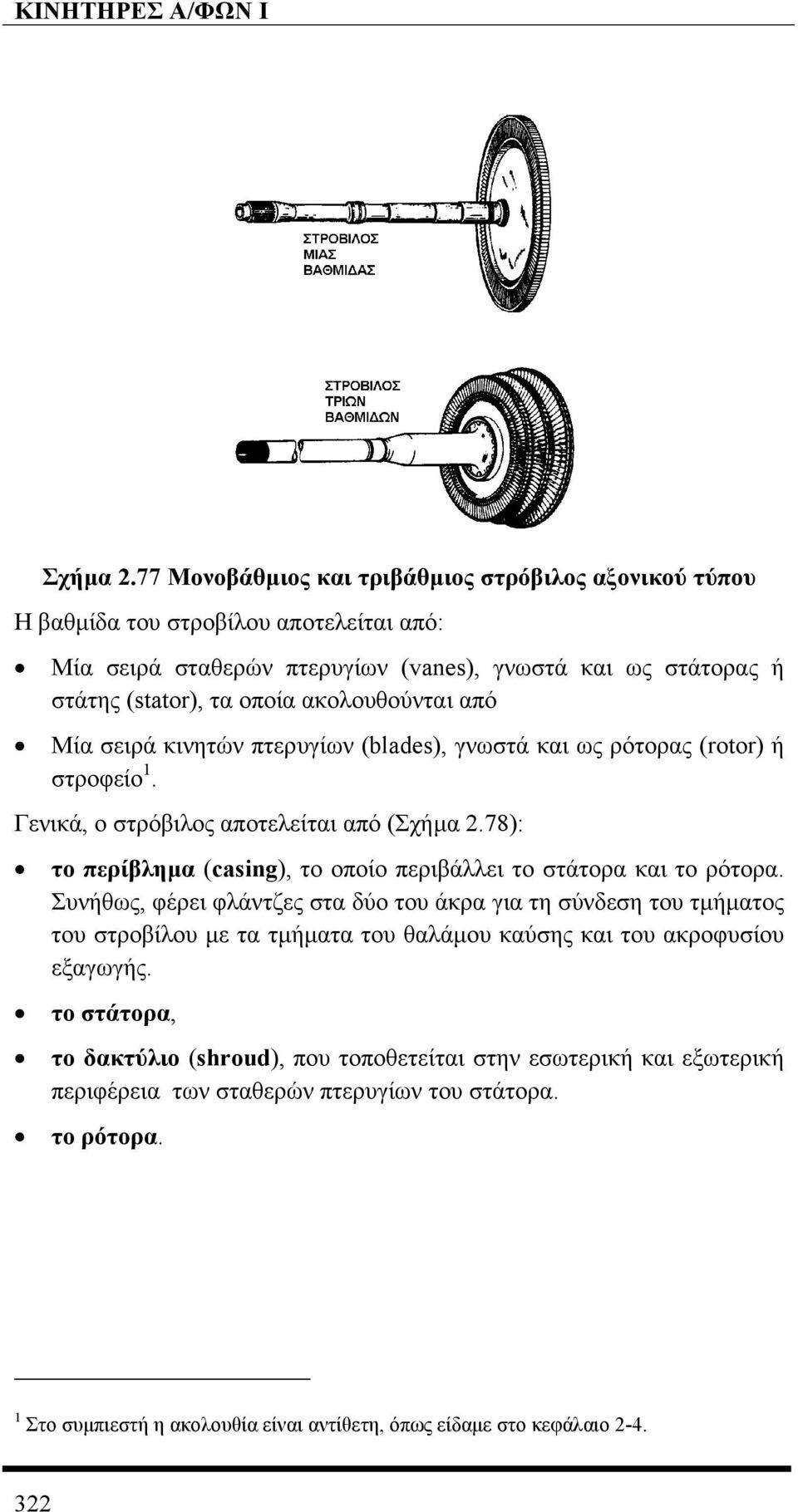 ακολουθούνται από Μία σειρά κινητών πτερυγίων (blades), γνωστά και ως ρότορας (rotor) ή στροφείο 1.