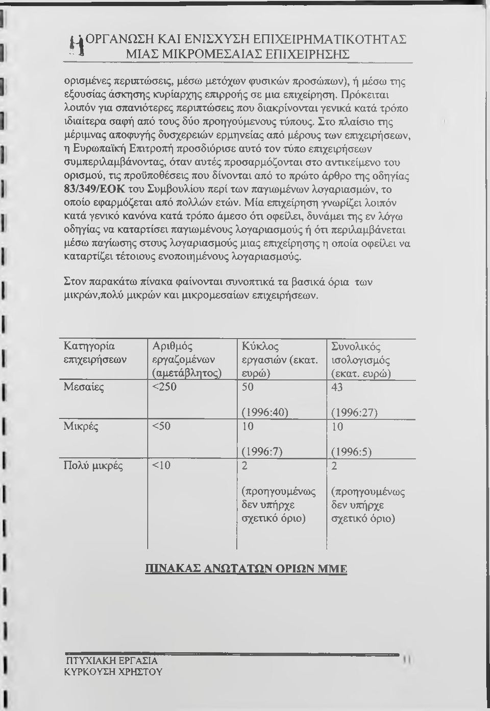 Στο ττλαίσιο της μέριμνας αποφυγής δυσχερειών ερμηνείας από μέρους των επιχειρήσεων, η Ευρωπαϊκή Ετητροπή προσδιόρισε αυτό τον τύπο επιχειρήσεων συμπεριλαμβάνοντας, όταν αυτές προσαρμόζονται στο