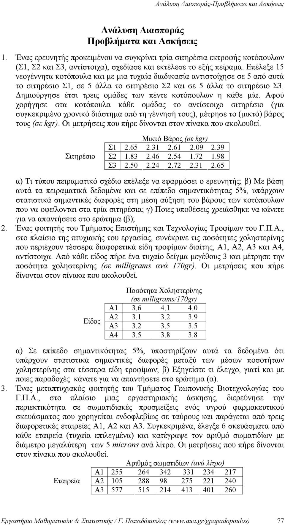 Δημιούργησε έτσι τρεις ομάδες των πέντε κοτόπουλων η κάθε μία.