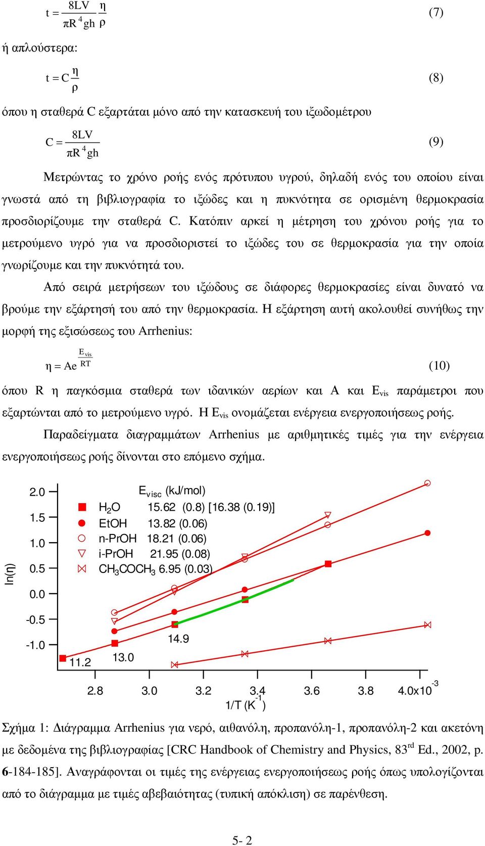 Κατόπιν αρκεί µέτρσ του χρόνου ροής για το µετρούµενο υγρό για να προσδιοριστεί το ιξώδες του σε θερµοκρασία για τν οποία γνωρίζουµε και τν πυκνόττά του.