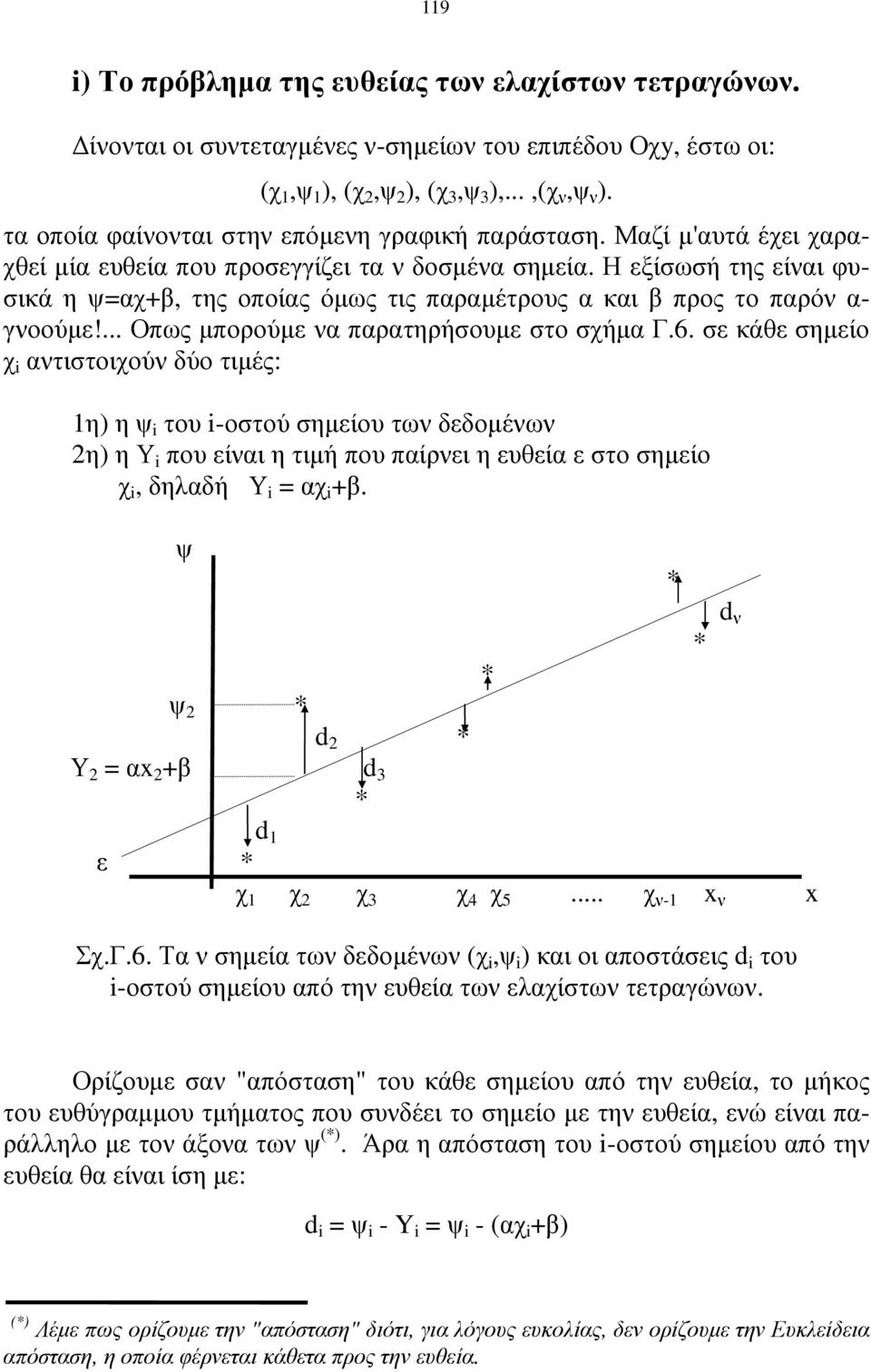 Η εξίσωσή της είναι φυσικά η ψ=αχ+β, της οποίας όµως τις παραµέτρους α και β προς το παρόν α- γνοούµε!... Οπως µπορούµε να παρατηρήσουµε στο σχήµα Γ.6.