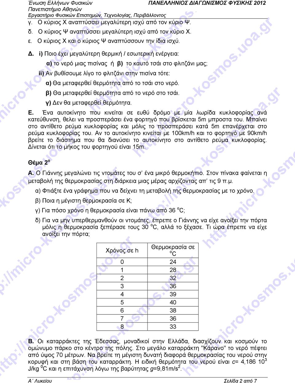 το τσάι στο νερό. β) Θα μεταφερθεί θερμότητα από το νερό στο τσάι. γ) Δεν θα μεταφερθεί θερμότητα. Ε.