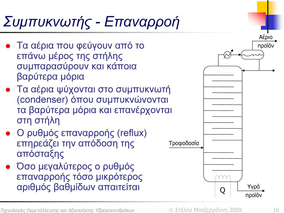 επανέρχονται στη στήλη Ο ρυθμός επαναρροής (reflux) επηρεάζει την απόδοση της απόσταξης Όσο