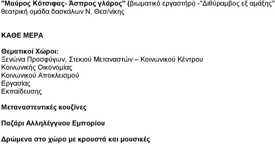 Θεζ/λίθεο ΚΑΘΔ ΜΔΡΑ Θεκαηηθνί Υώξνη: Ξελώλα Πξνζθύγωλ, ηεθηνύ Μεηαλαζηώλ Κνηλωληθνύ