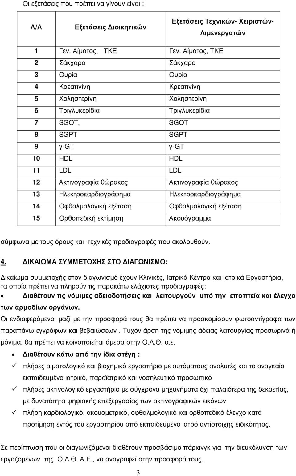 θώρακος Ακτινογραφία θώρακος 13 Ηλεκτροκαρδιογράφηµα Ηλεκτροκαρδιογράφηµα 14 Οφθαλµολογική εξέταση Οφθαλµολογική εξέταση 15 Ορθοπεδική εκτίµηση Ακουόγραµµα σύµφωνα µε τους όρους και τεχνικές