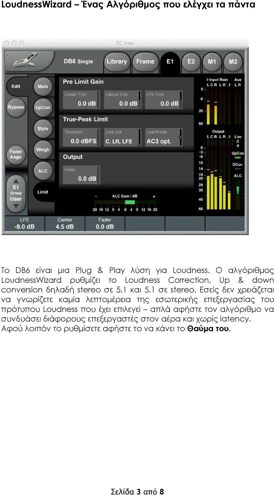 Εσείς δεν χρειάζεται να γνωρίζετε καμία λεπτομέρεια της εσωτερικής επεξεργασίας του πρότυπου Loudness που έχει επιλεγεί απλά