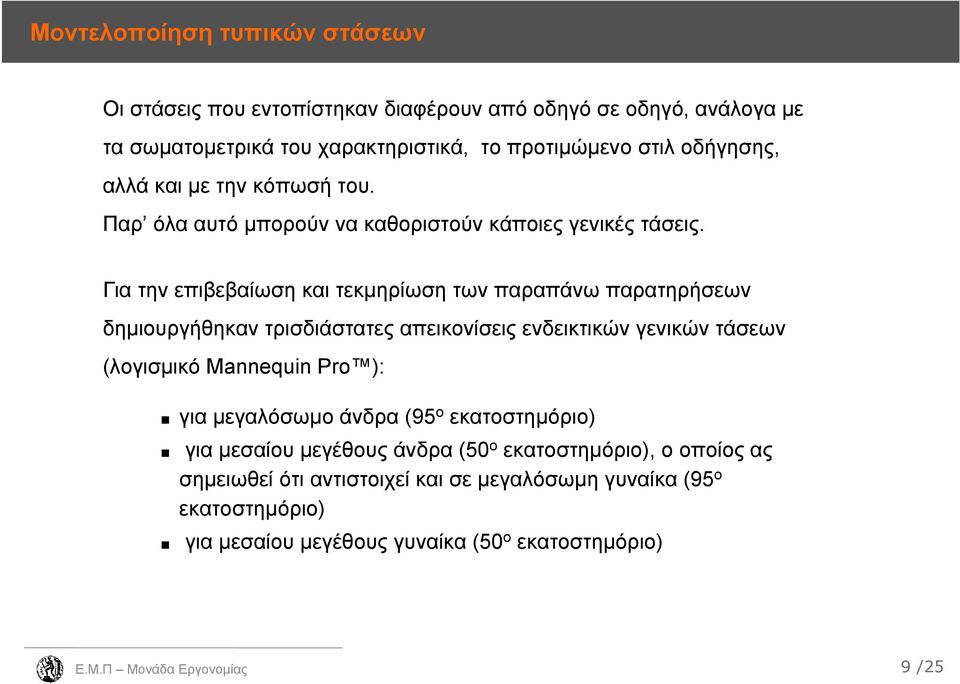 Για την επιβεβαίωση και τεκμηρίωση των παραπάνω παρατηρήσεων δημιουργήθηκαν τρισδιάστατες απεικονίσεις ενδεικτικών γενικών τάσεων (λογισμικό Mannequin Pro ):