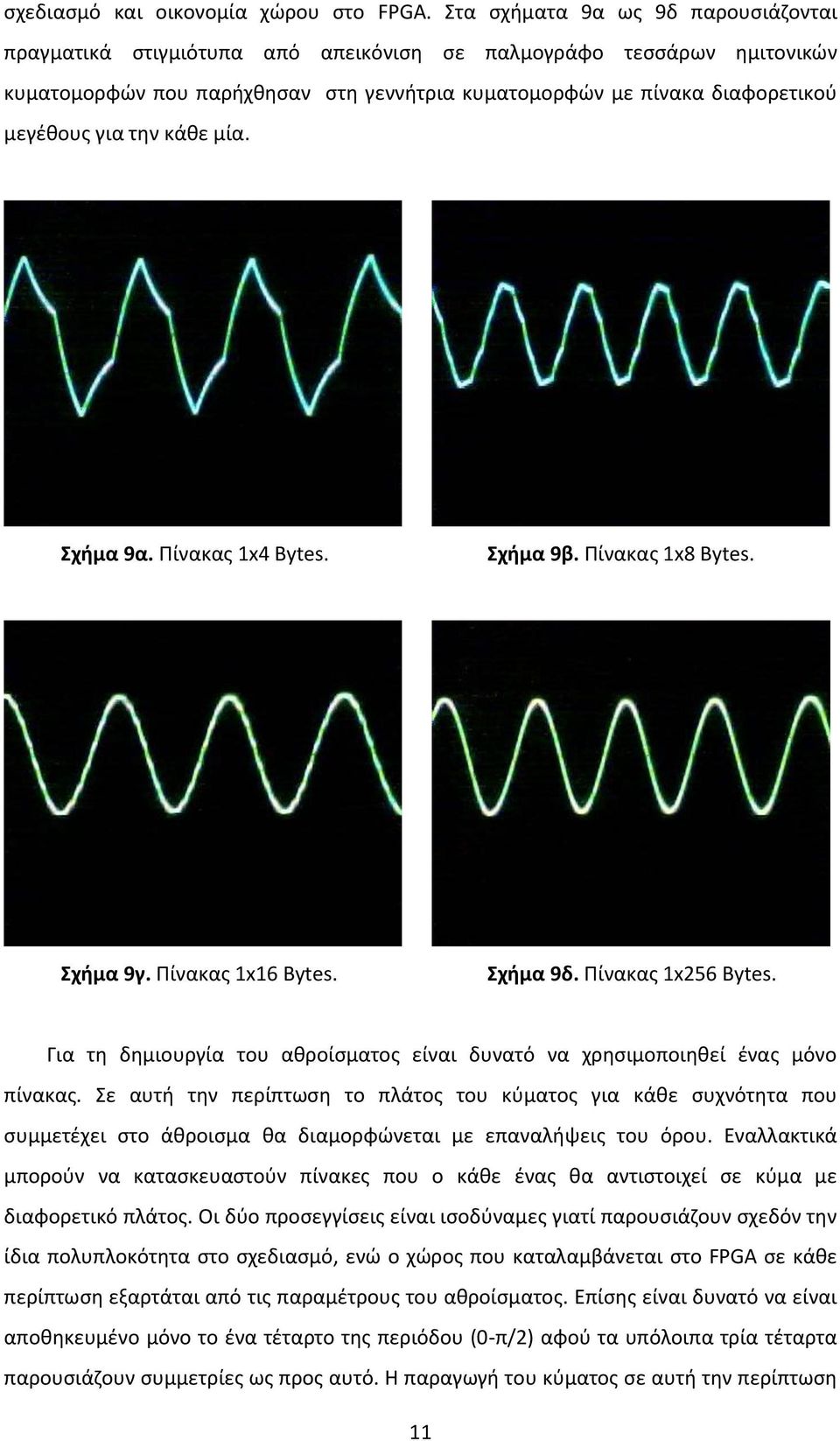 την κάθε μία. Σχήμα 9α. Πίνακας 1x4 Bytes. Σχήμα 9β. Πίνακας 1x8 Bytes. Σχήμα 9γ. Πίνακας 1x16 Bytes. Σχήμα 9δ. Πίνακας 1x256 Bytes.