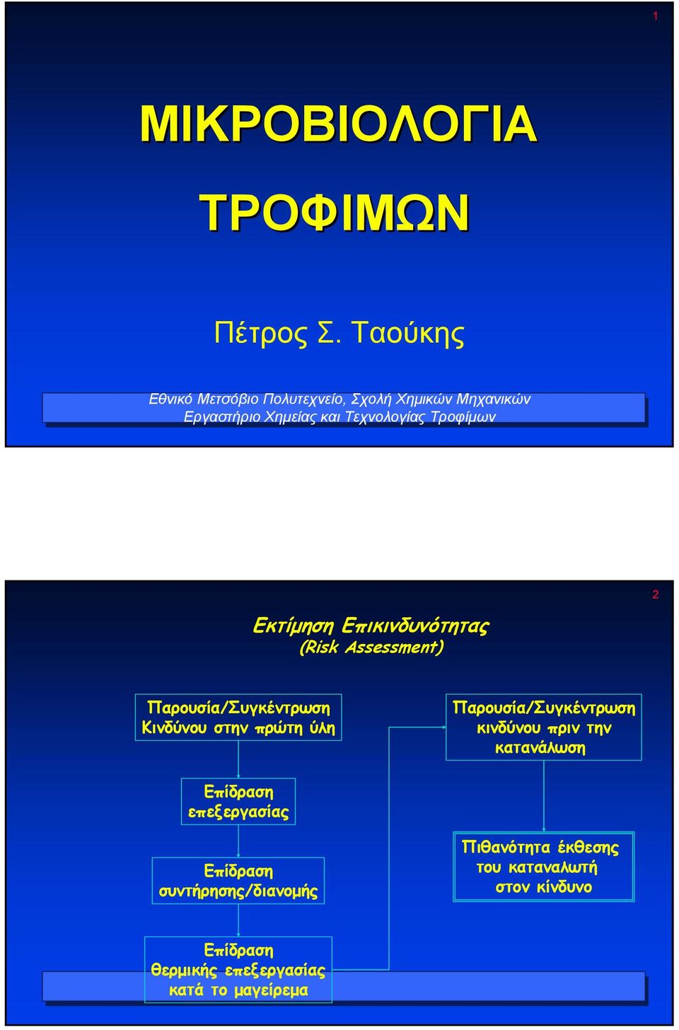 2 Εκτίµηση Επικινδυνότητας (Risk Assessment) Παρουσία/Συγκέντρωση Κινδύνου στην πρώτη ύλη