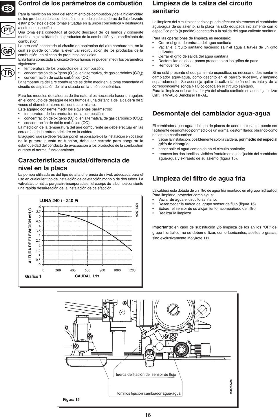 Una toma está conectada al circuito descarga de los humos y consiente medir la higienicidad de los productos de la combustión y el rendimiento de combustión.