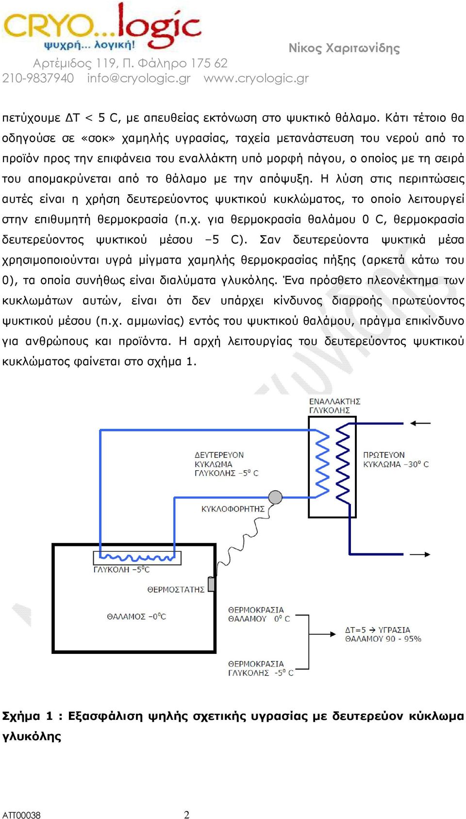 µε την απόψυξη. Η λύση στις περιπτώσεις αυτές είναι η χρήση δευτερεύοντος ψυκτικού κυκλώµατος, το οποίο λειτουργεί στην επιθυµητή θερµοκρασία (π.χ. για θερµοκρασία θαλάµου 0 C, θερµοκρασία δευτερεύοντος ψυκτικού µέσου 5 C).