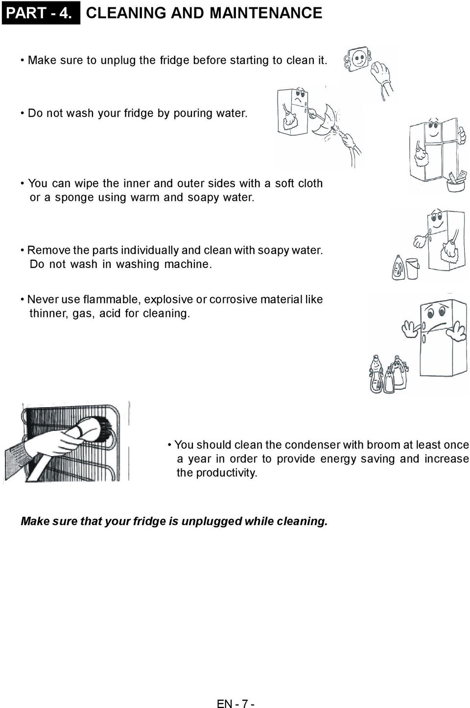 Remove the parts individually and clean with soapy water. Do not wash in washing machine.