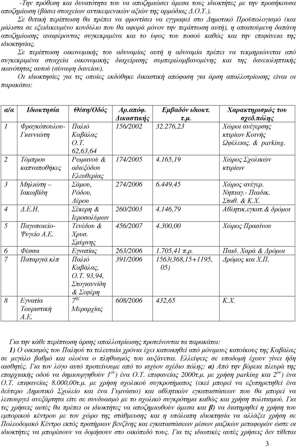 αναφέροντας συγκεκριµένα και το ύψος του ποσού καθώς και την επιφάνεια της ιδιοκτησίας.