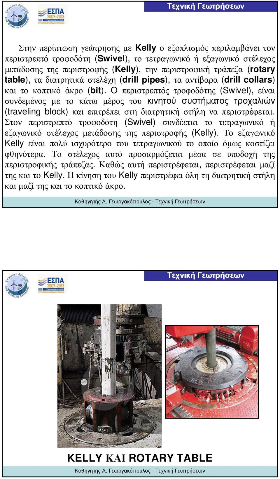 O περιστρεπτός τροφοδότης (Swivel), είναι συνδεμένος με το κάτω μέρος του κινητού συστήματος τροχαλιών (traveling block) και επιτρέπει στη διατρητική στήλη να περιστρέφεται.