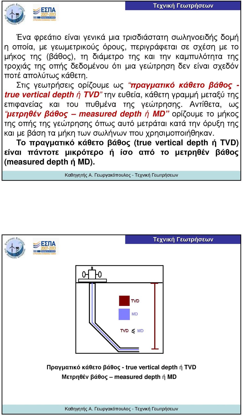 Στις γεωτρήσεις ορίζουμε ως πραγματικό κάθετο βάθος - true vertical depth ή TVD την ευθεία, κάθετη γραμμή μεταξύ της επιφανείας και του πυθμένα της γεώτρησης.