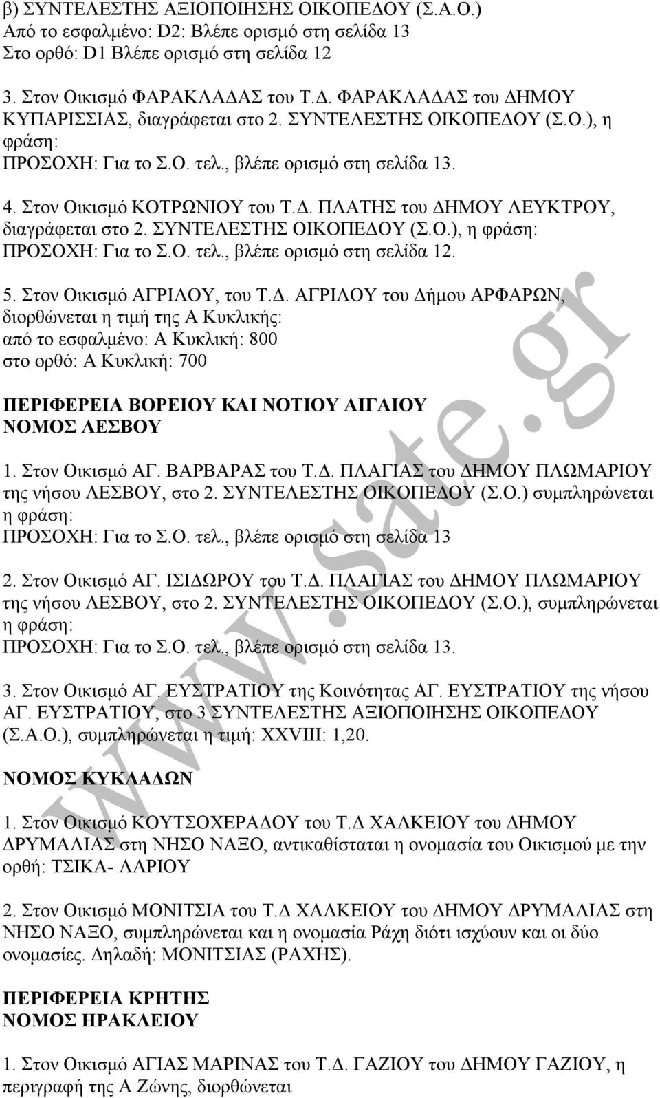 . ΠΛΑΤΗΣ του ΗΜΟ ΛΕΚΤΡΟ, διαγράφεται στο 2. ΣΝΤΕΛΕΣΤΗΣ ΟΙΚΟΠΕ Ο (Σ.Ο.), η φράση: ΠΡΟΣΟΧΗ: Για το Σ.Ο. τελ., βλέπε ορισµό στη σελίδα 2. 5. Στον Οικισµό ΑΓΡΙΛΟ, του Τ.