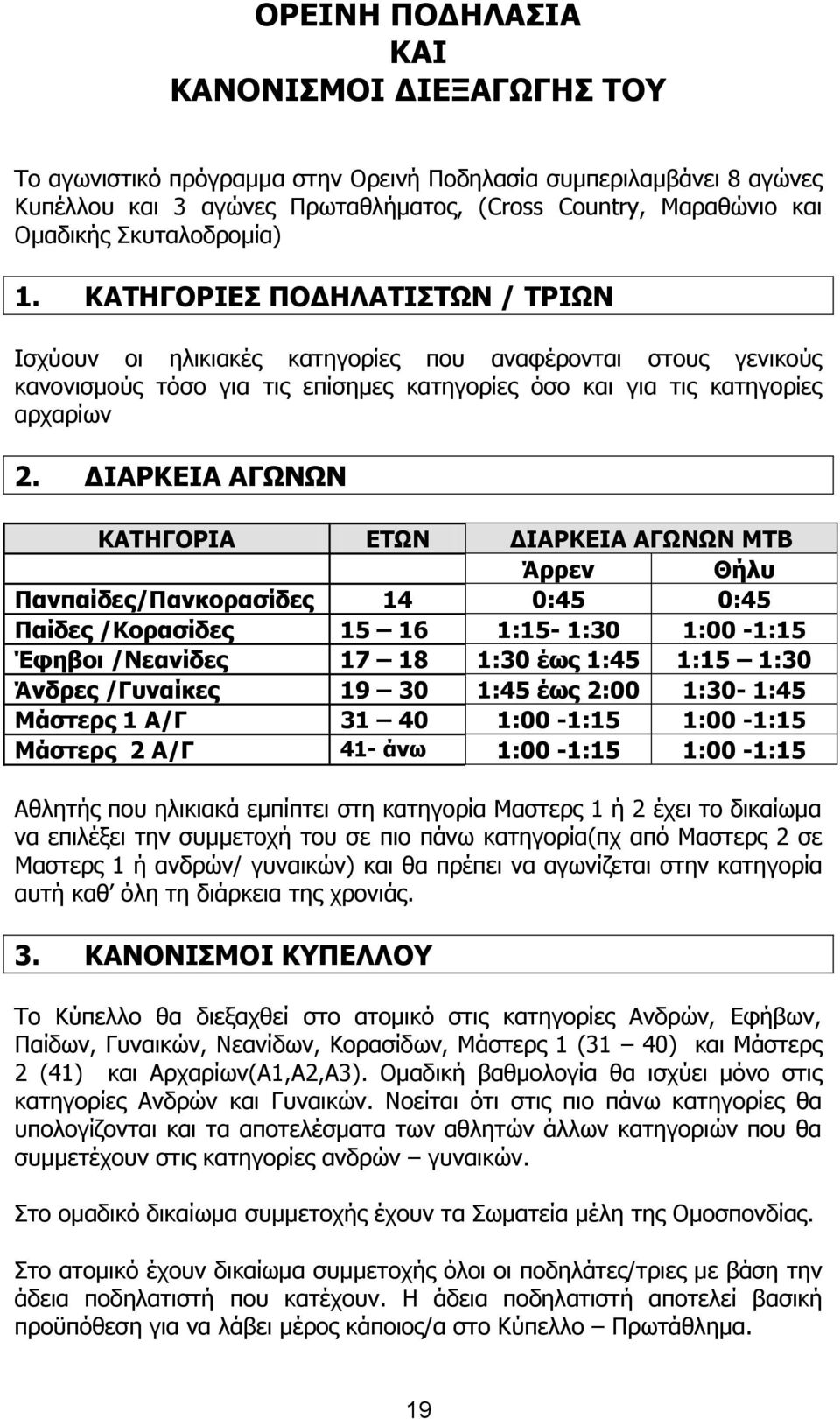 ΓΙΑΡΚΔΙΑ ΑΓΩΝΩΝ ΚΑΣΗΓΟΡΙΑ ΔΣΩΝ ΓΙΑΡΚΔΙΑ ΑΓΩΝΩΝ ΜΣΒ Άξξελ Θήιπ Παλπαίδεο/Παλθνξαζίδεο 14 0:45 0:45 Παίδεο /Κνξαζίδεο 15 16 1:15-1:30 1:00-1:15 Έθεβνη /Νεαλίδεο 17 18 1:30 έωο 1:45 1:15 1:30 Άλδξεο