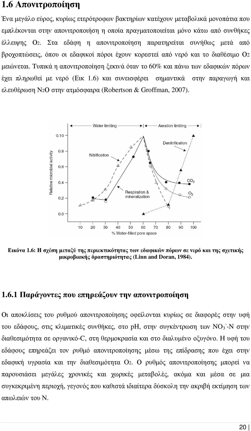 Τυπικά η απονιτροποίηση ξεκινά όταν το 60% και πάνω των εδαφικών πόρων έχει πληρωθεί µε νερό (Εικ 1.