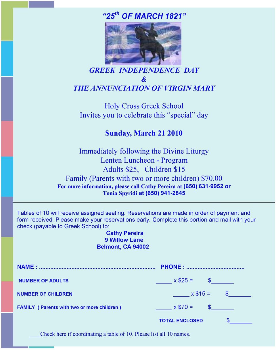 00 For more information, please call Cathy Pereira at (650) 631-9952 or Tonia Spyridi at (650) 941-2845 Tables of 10 will receive assigned seating.