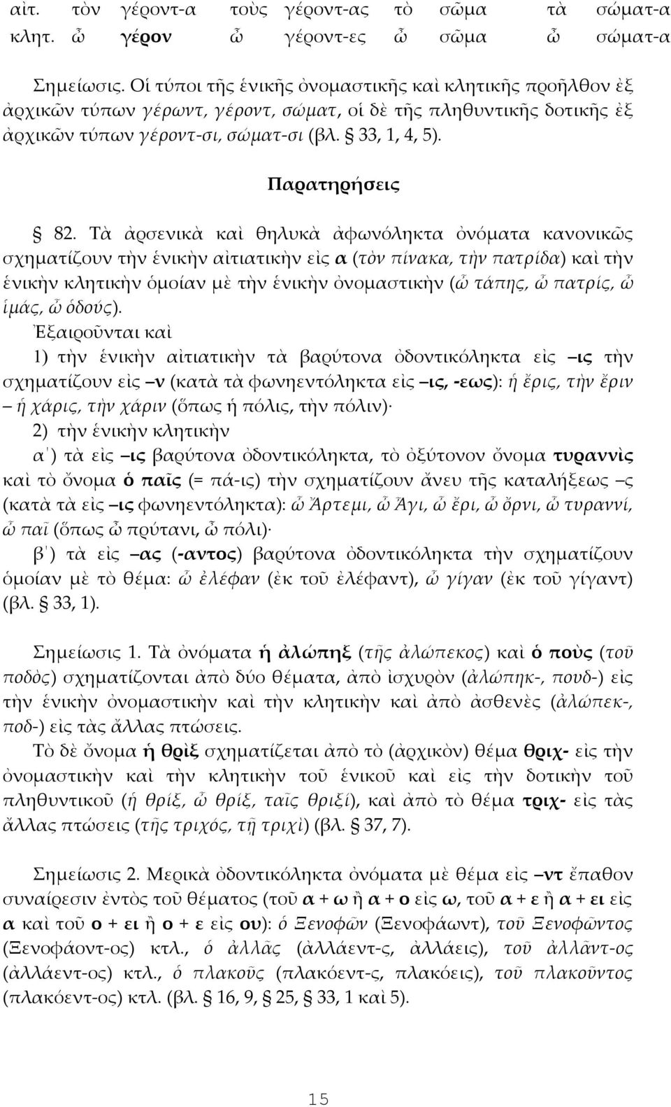 Τὰ ἀρσενικὰ καὶ θηλυκὰ ἀφωνόληκτα ὀνόματα κανονικῶς σχηματίζουν τὴν ἑνικὴν αἰτιατικὴν εἰς α (τὸν πίνακα, τὴν πατρίδα) καὶ τὴν ἑνικὴν κλητικὴν ὁμοίαν μὲ τὴν ἑνικὴν ὀνομαστικὴν (ὦ τάπης, ὦ πατρίς, ὦ