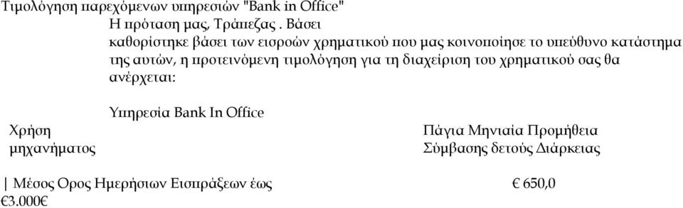 αυτών, η ροτεινόµενη τιµολόγηση για τη διαχείριση του χρηµατικού σας θα ανέρχεται: Χρήση