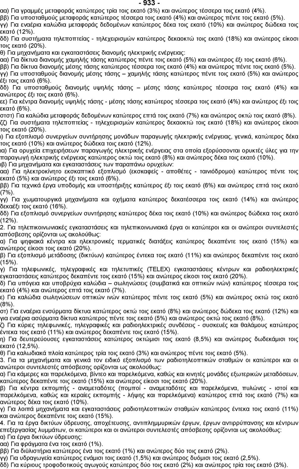 γγ) Για εναέρια καλώδια µεταφοράς δεδοµένων κατώτερος δέκα τοις εκατό (10%) και ανώτερος δώδεκα τοις εκατό (12%).