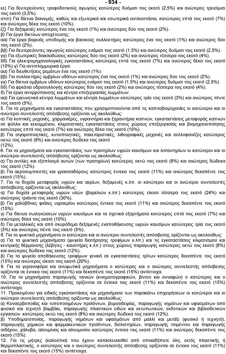 ζζ) Για δεξαµενές κατώτερος ένα τοις εκατό (1%) και ανώτερος δύο τοις εκατό (2%).