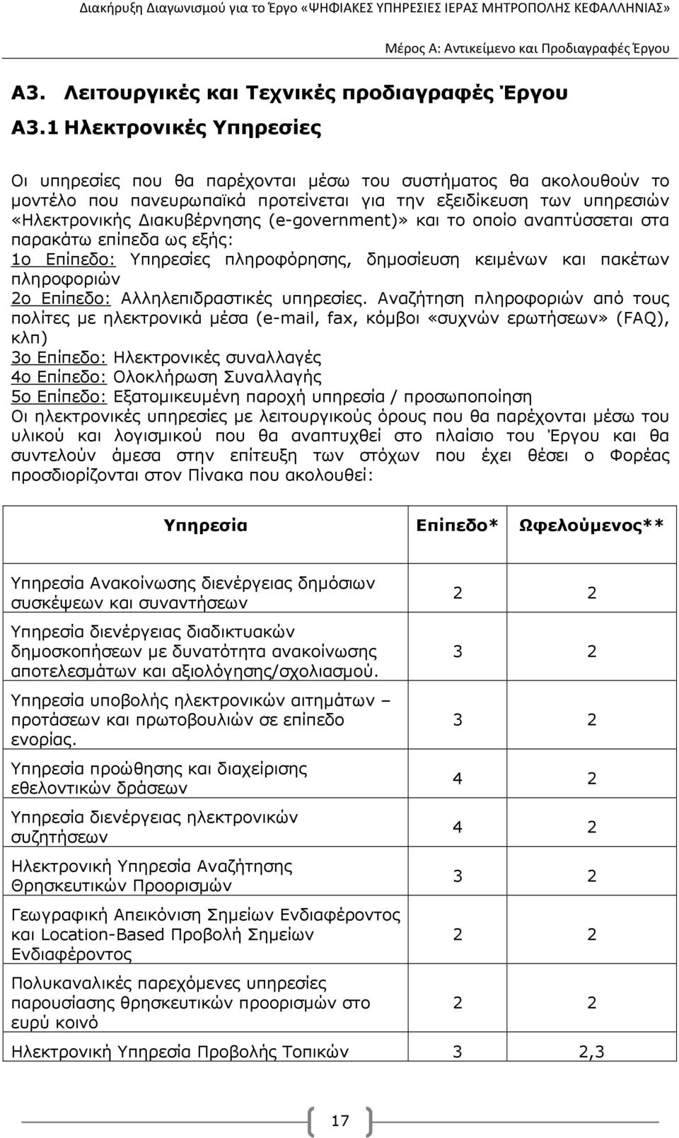 (e-government)» και το οποίο αναπτύσσεται στα παρακάτω επίπεδα ως εξής: 1ο Επίπεδο: Υπηρεσίες πληροφόρησης, δηµοσίευση κειµένων και πακέτων πληροφοριών 2ο Επίπεδο: Αλληλεπιδραστικές υπηρεσίες.