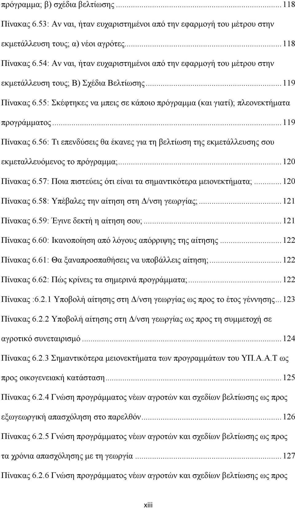 .. 120 Πίνακας 6.57: Ποια πιστεύεις ότι είναι τα σημαντικότερα μειονεκτήματα;... 120 Πίνακας 6.58: Υπέβαλες την αίτηση στη Δ/νση γεωργίας;... 121 Πίνακας 6.59: Έγινε δεκτή η αίτηση σου;.