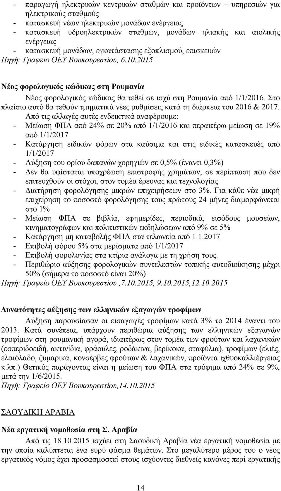 2015 Νέος φορολογικός κώδικας στη Ρουµανία Νέος φορολογικός κώδικας θα τεθεί σε ισχύ στη Ρουµανία από 1/1/2016. Στο πλαίσιο αυτό θα τεθούν τµηµατικά νέες ρυθµίσεις κατά τη διάρκεια του 2016 & 2017.