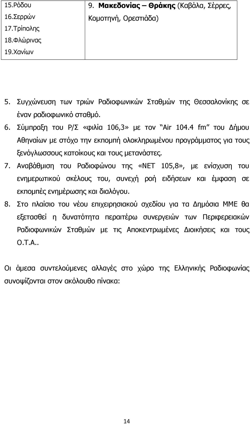 4 fm του ήµου Αθηναίων µε στόχο την εκποµπή ολοκληρωµένου προγράµµατος για τους ξενόγλωσσους κατοίκους και τους µετανάστες. 7.